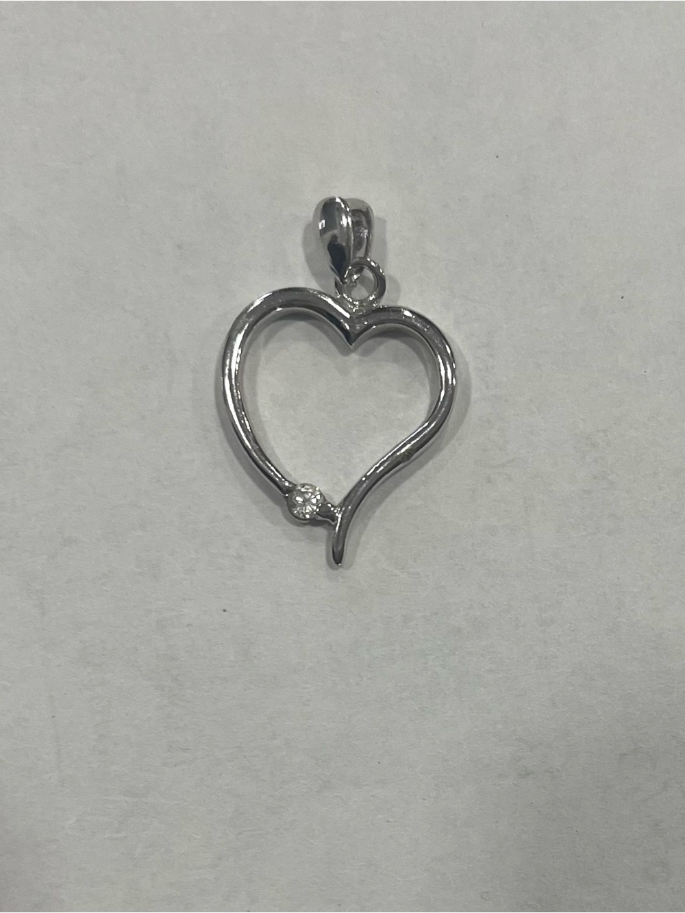 Sterling Silver Open Heart Pendant with Clear Accent